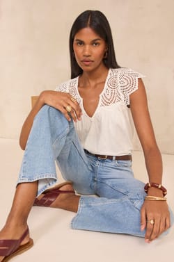 Short-sleeved embroidered cotton top LILOU;${refinementColor}