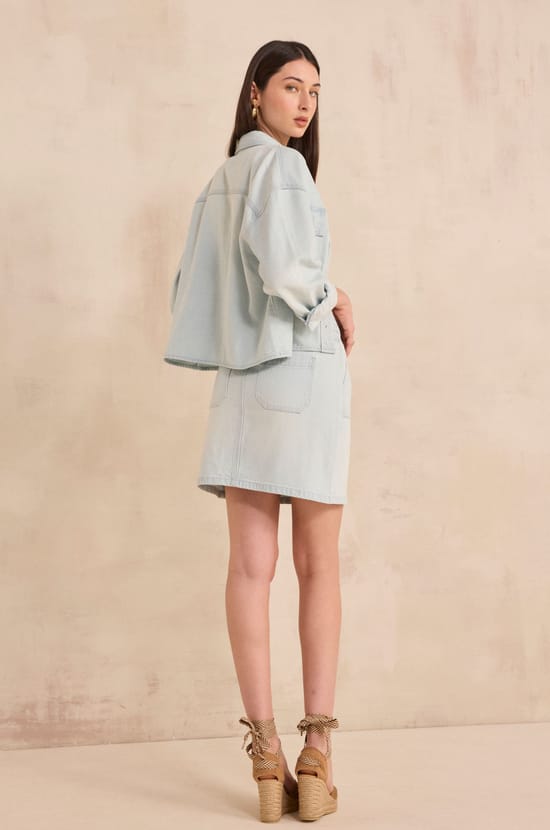 Short denim skirt EYELET;${refinementColor}