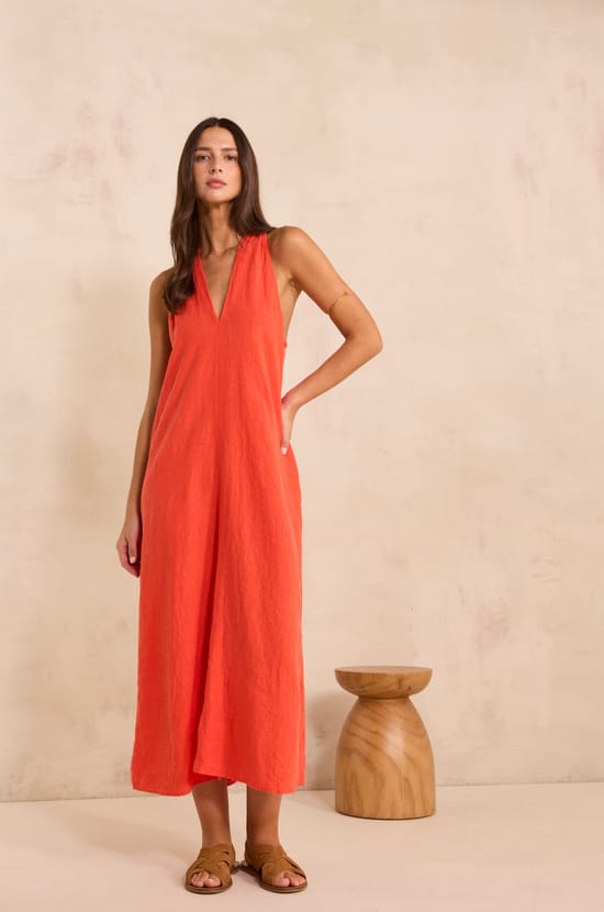 Straight linen dress AMANDINE;${refinementColor}