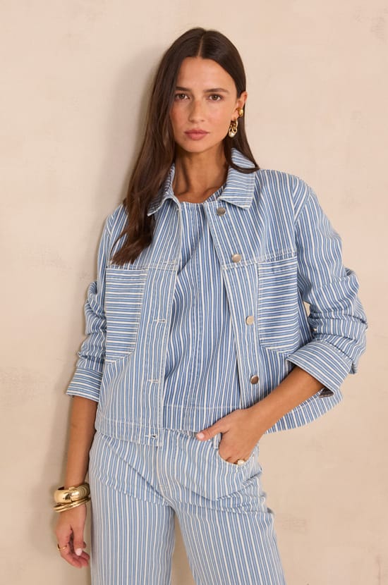 Striped long-sleeve blended cotton jacket CARLA;${refinementColor}