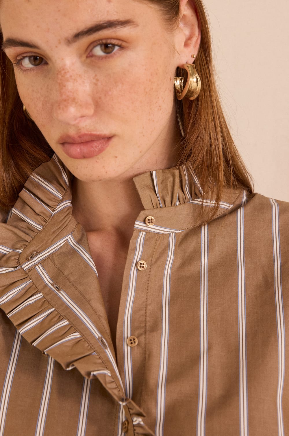 Striped long-sleeved cotton blouse SALIA;${refinementColor}