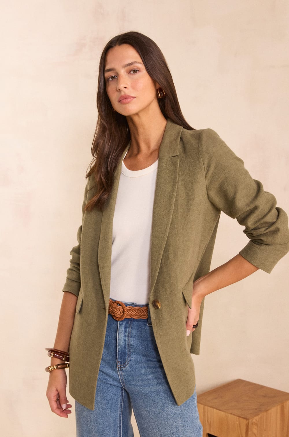 NELIA linen blend blazer;${refinementColor}
