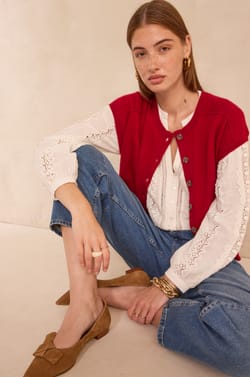 Embroidered long-sleeve cotton blouse MAGUY;${refinementColor}