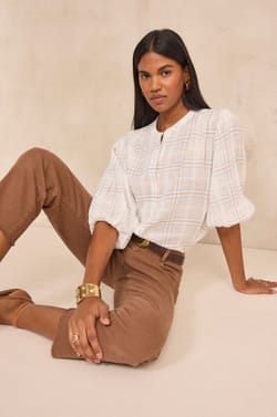 Long-sleeved checked cotton blouse PHIL;${refinementColor}