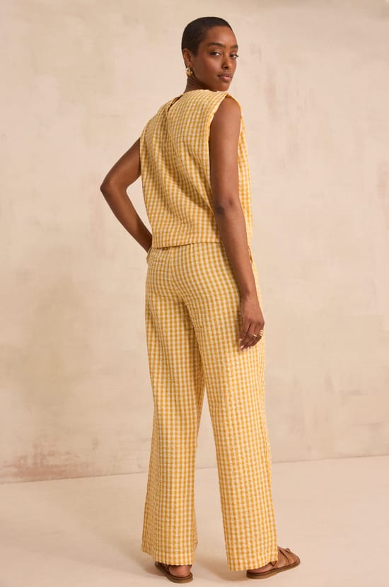 Pantalon droit imprim&eacute; vichy en coton THEODORE;${refinementColor}