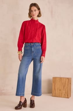 Cropped jeans with braided details ROMA;${refinementColor}