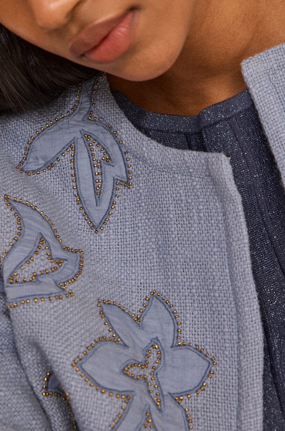 Embroidered long sleeve cotton jacket VITALIE;${refinementColor}