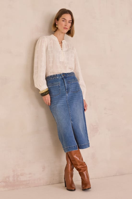 BIRDY cotton skirt with fine stripes;${refinementColor}