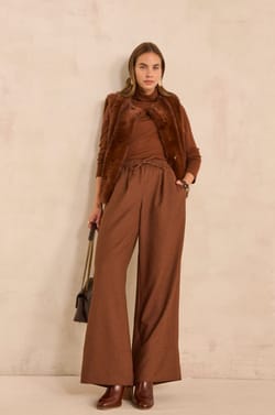 Wide cinnamon pants in blended viscose PRINCE;${refinementColor}