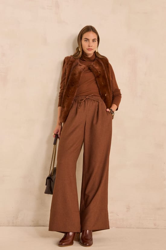 Wide cinnamon pants in blended viscose PRINCE;${refinementColor}