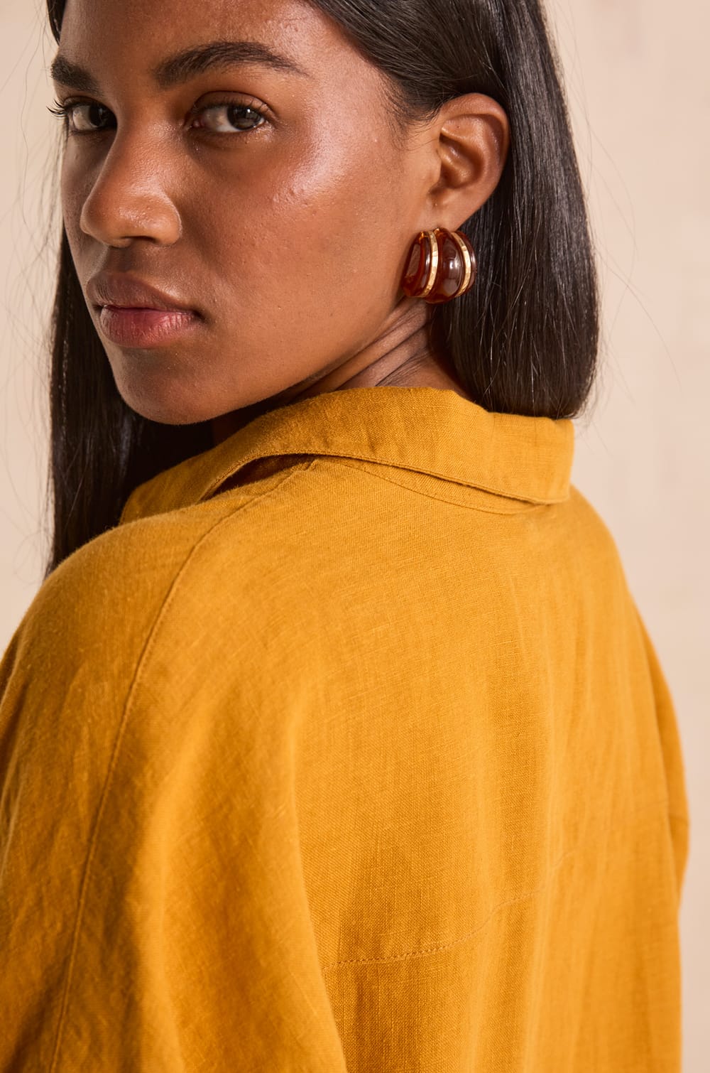 Straight linen shirt dress LAYA;${refinementColor}