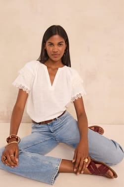 Chemisier &agrave; manches courtes brod&eacute;es en coton MATHIS;${refinementColor}