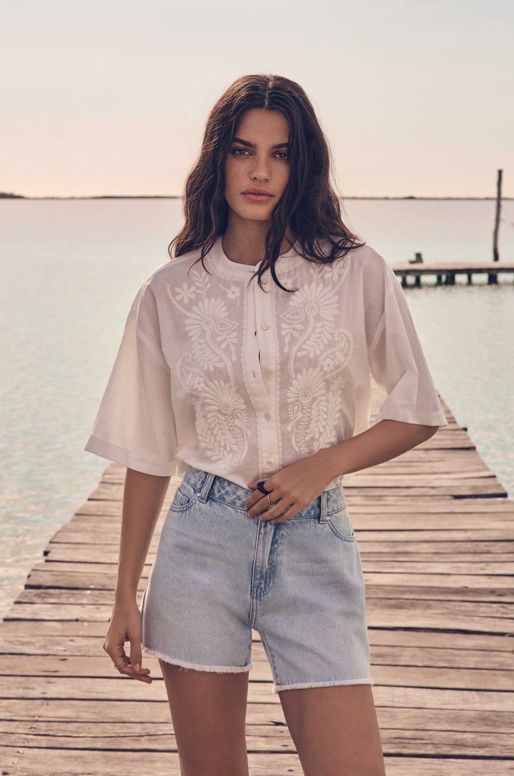 Embroidered short-sleeve cotton blouse MAHE;${refinementColor}