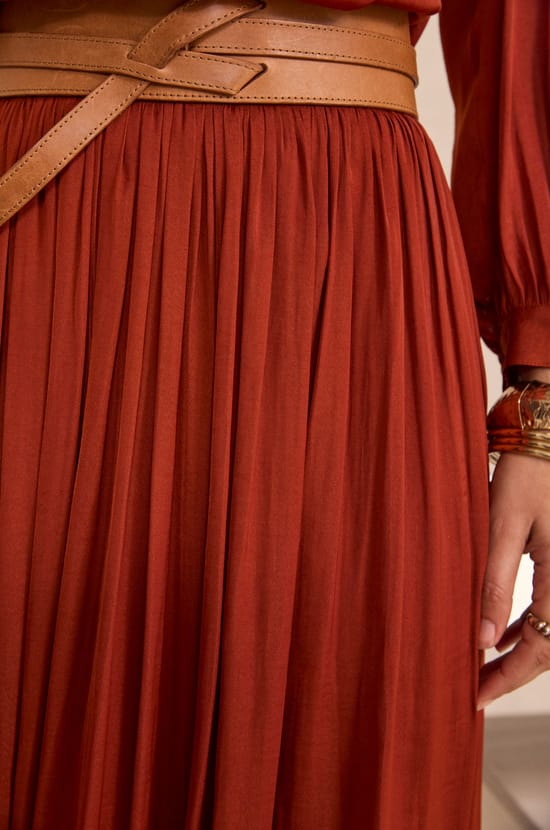 CRYSTAL pleated midi skirt;${refinementColor}