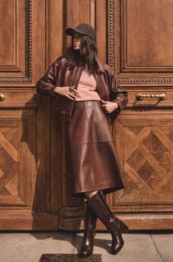 VIOLET leather midi skirt;${refinementColor}