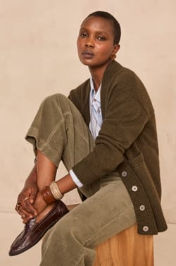 Long-sleeved khaki sweater made of blended wool and yak AYRTON;${refinementColor}