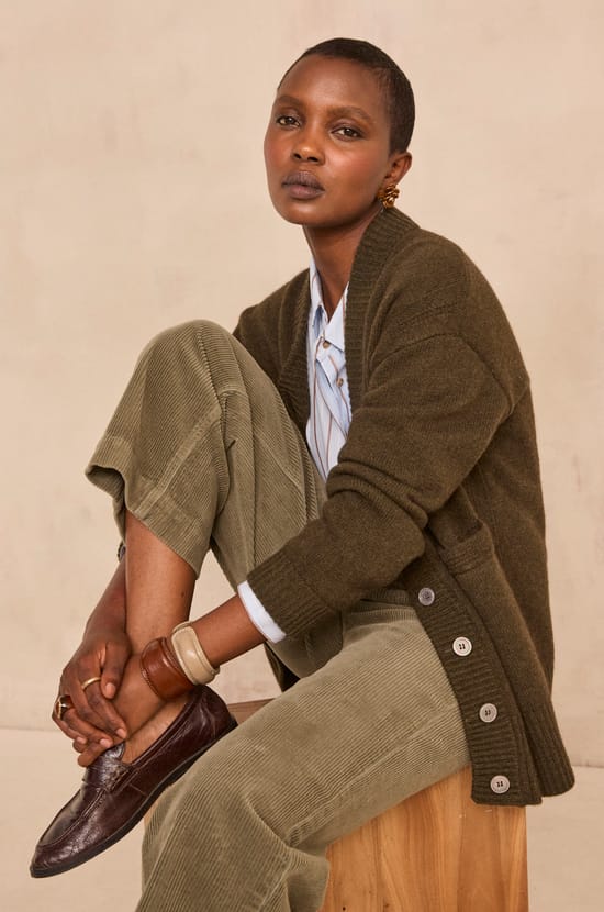 Long-sleeved khaki sweater made of blended wool and yak AYRTON;${refinementColor}
