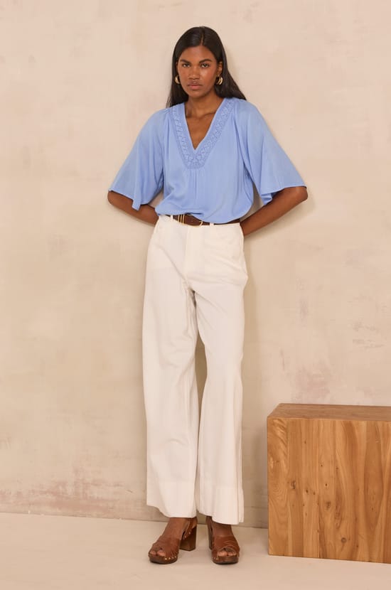 Embroidered blouse with 3/4 sleeves DEBORAH;${refinementColor}