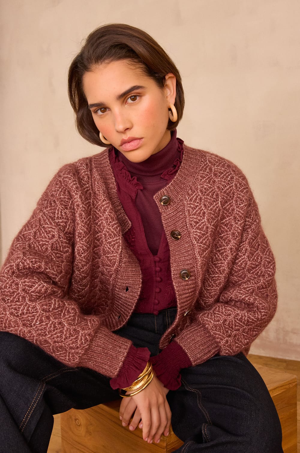 COSMO cardigan in mohair and wool;${refinementColor}