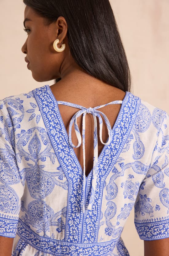 Robe imprim&eacute;e &agrave; manches courtes en coton m&eacute;lang&eacute; PRUNELLE;${refinementColor}
