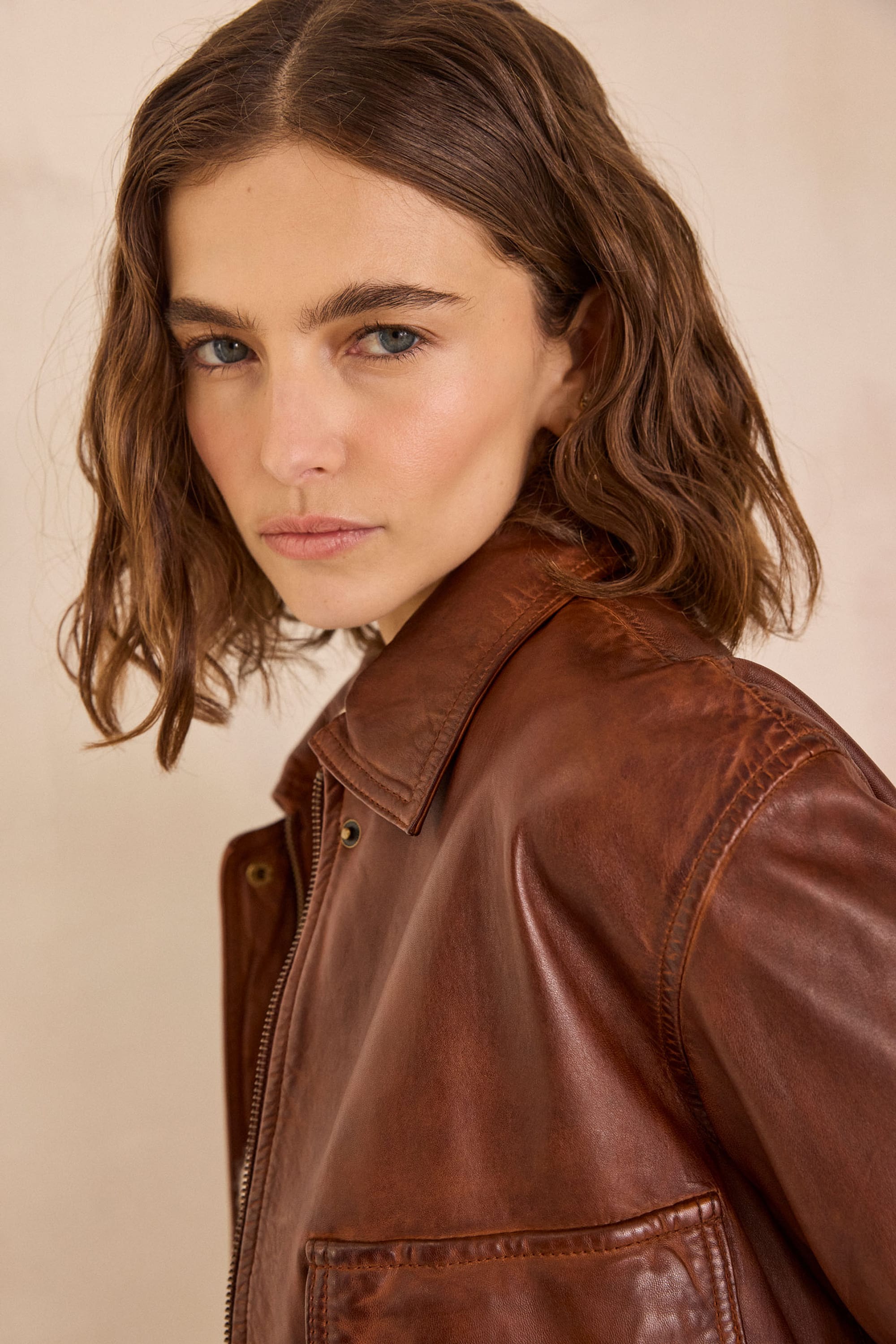 COCO leather jacket woman | CINNAMON | Maison 123