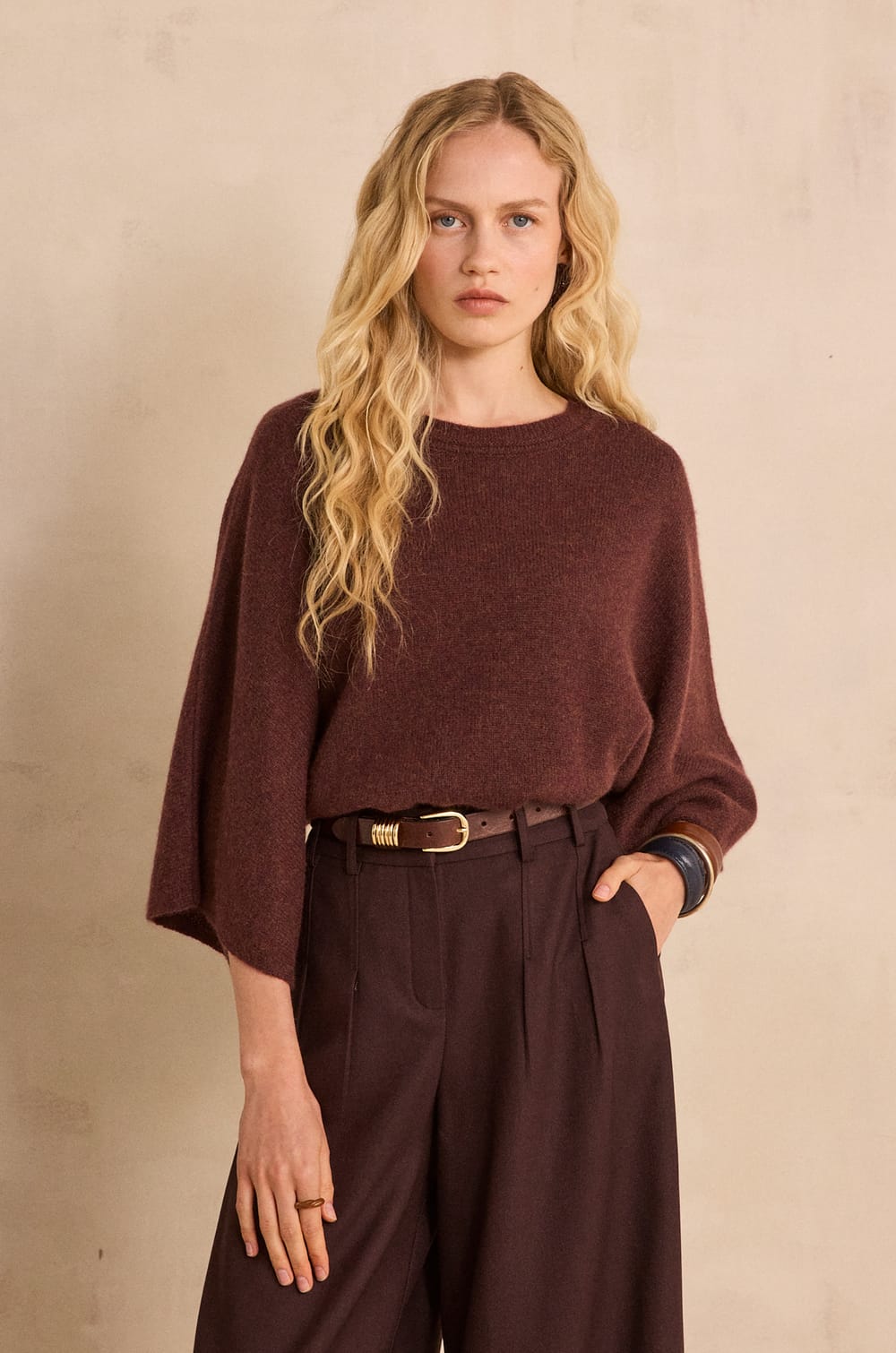 3/4 Sleeve Cashmere Sweater CODY;${refinementColor}