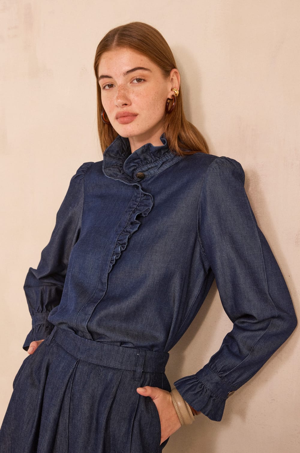 Long Sleeve Denim Blouse MILAN;${refinementColor}