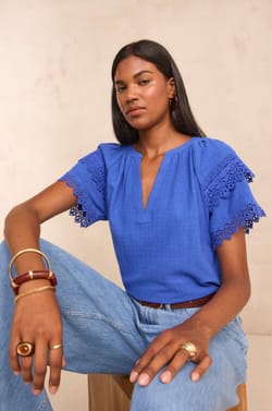 Embroidered short-sleeved cotton blouse MATHIS;${refinementColor}
