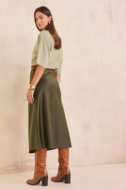 ORIA satin midi skirt;${refinementColor}