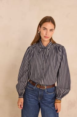 Navy long-sleeved cotton blouse MALO;${refinementColor}