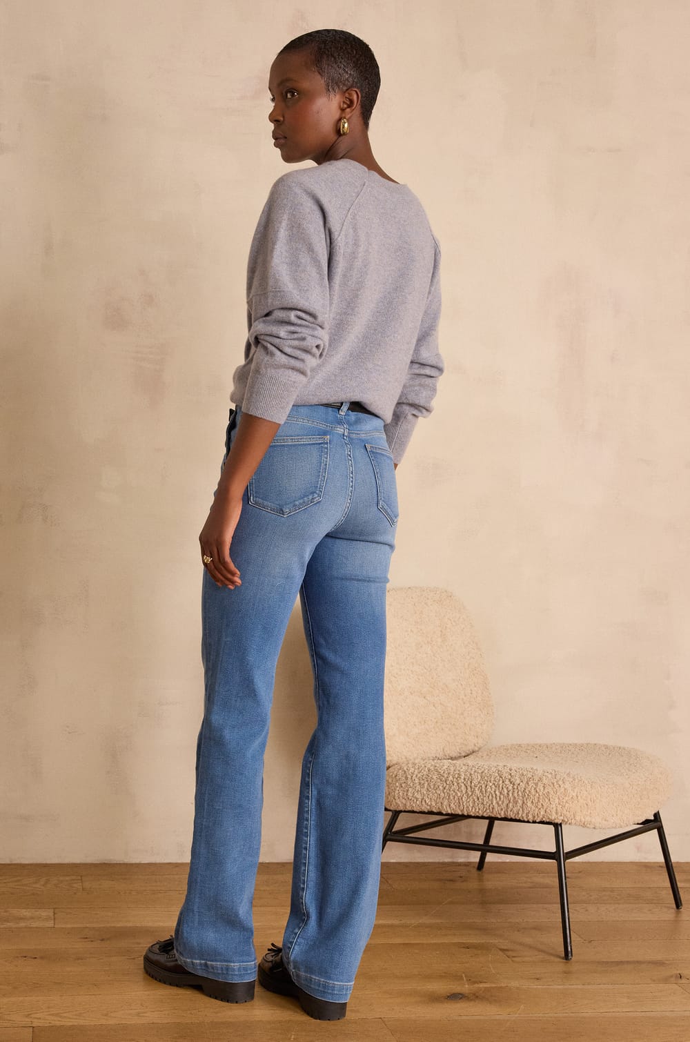 NINON flare cotton jeans;${refinementColor}