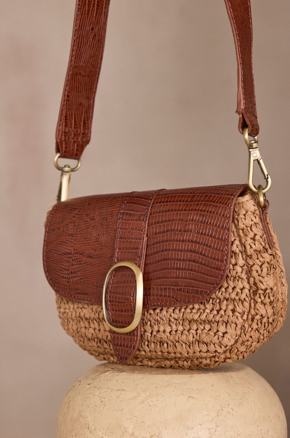MAX MINI leather and raffia bag;${refinementColor}