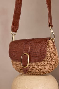 MAX MINI leather and raffia bag;${refinementColor}