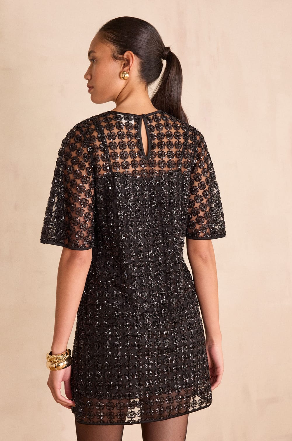 ROSELLA A-line dress with short sleeves;${refinementColor}