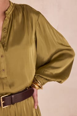 Satin blouse with puff sleeves DEESSE;${refinementColor}