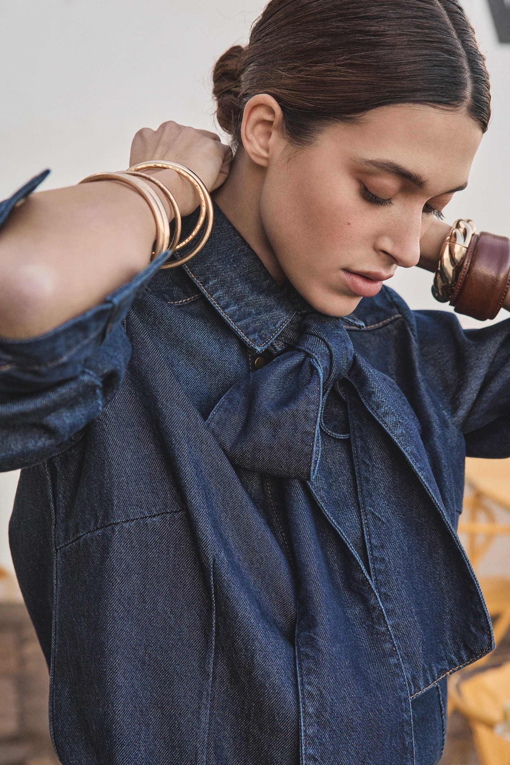 DARIA blouse with pussy bow woman | RAW DENIM | Maison 123