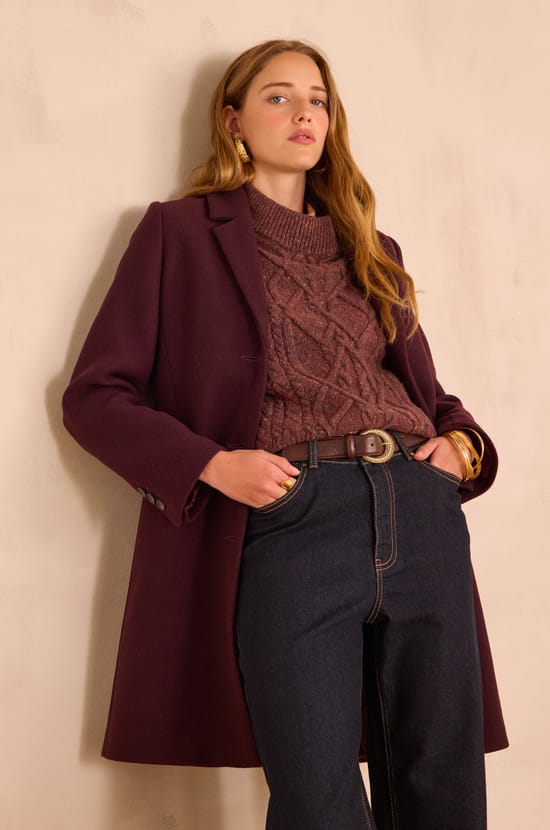 ANABELLE mid-length coat in wool;${refinementColor}