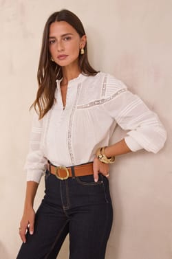 Blouse with floral embroidery in 100% Cotton DEMMA;${refinementColor}