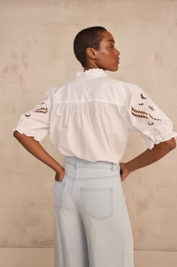 Short-sleeved embroidered cotton blouse DONCASTER;${refinementColor}