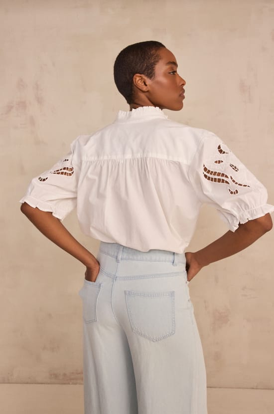 Short-sleeved embroidered cotton blouse DONCASTER;${refinementColor}