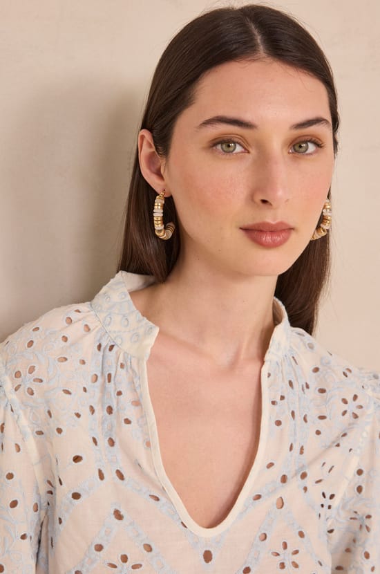 Embroidered wide sleeve cotton blouse DESILIA;${refinementColor}