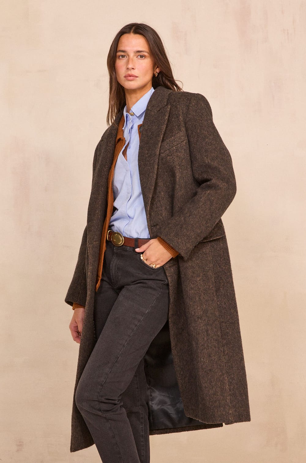 Long sleeve dense knit coat DJOVANNI;${refinementColor}