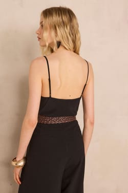 Top &agrave; bretelles et dentelle en soie DEMIE;${refinementColor}