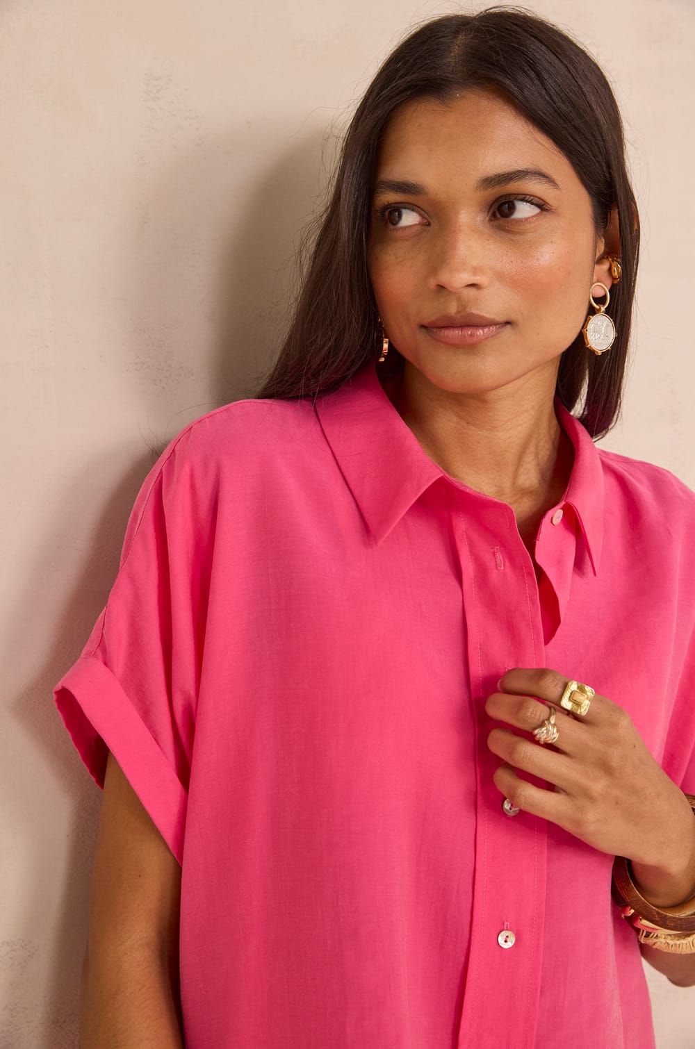NAYAA short sleeve shirt dress;${refinementColor}