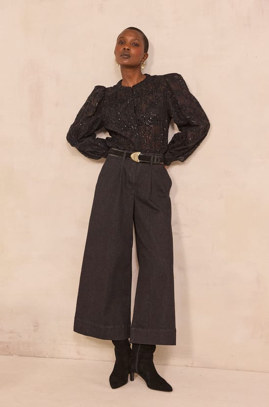 Embroidered sequined blouse CAMOMILE;${refinementColor}