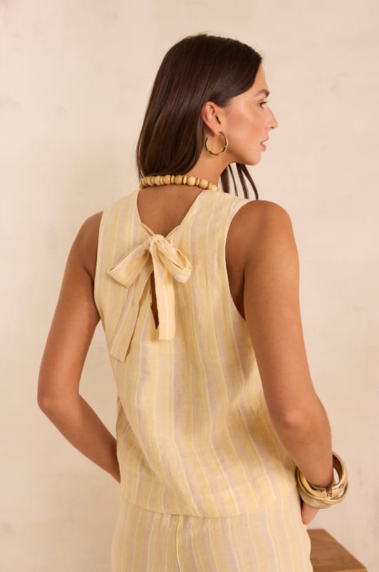 Sleeveless striped linen top MELINA;${refinementColor}