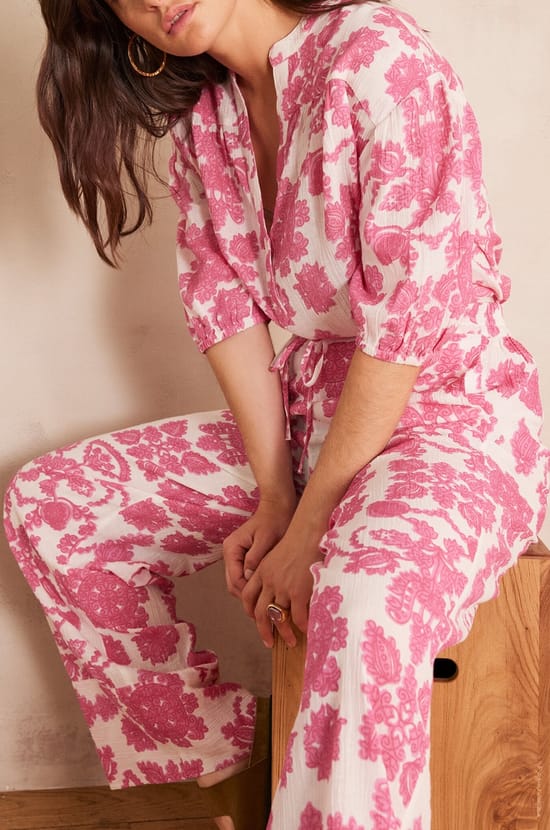 Blouse SUN en coton imprim&eacute; fleuri;${refinementColor}