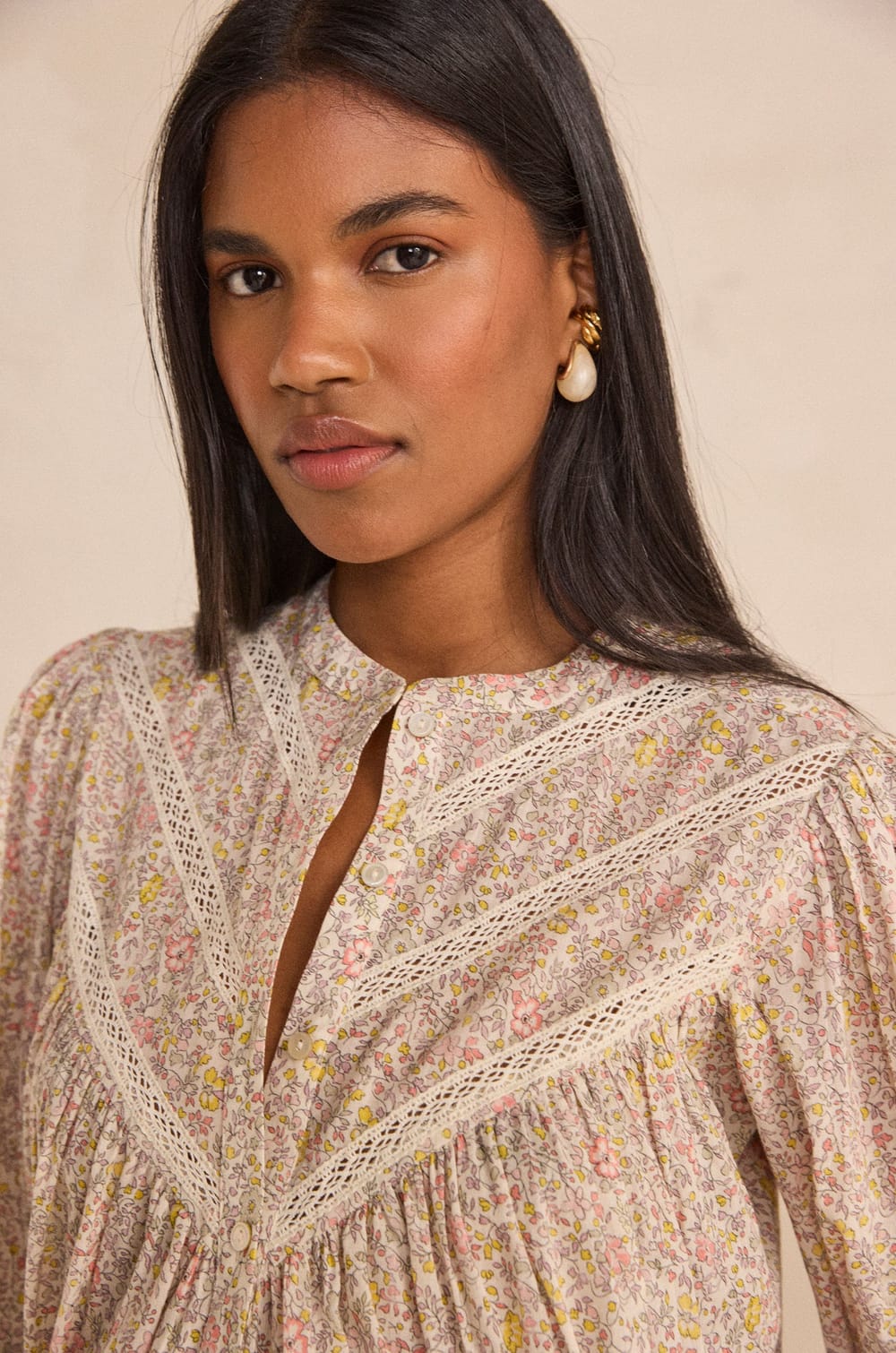 Blouse imprim&eacute;e &agrave; manches longues en coton DEVON;${refinementColor}