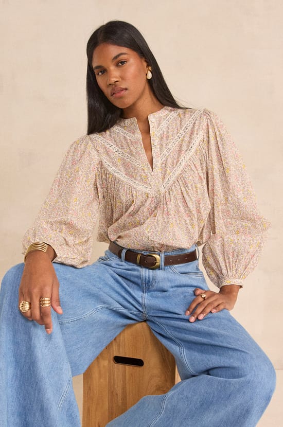 DEVON long-sleeved printed cotton blouse;${refinementColor}