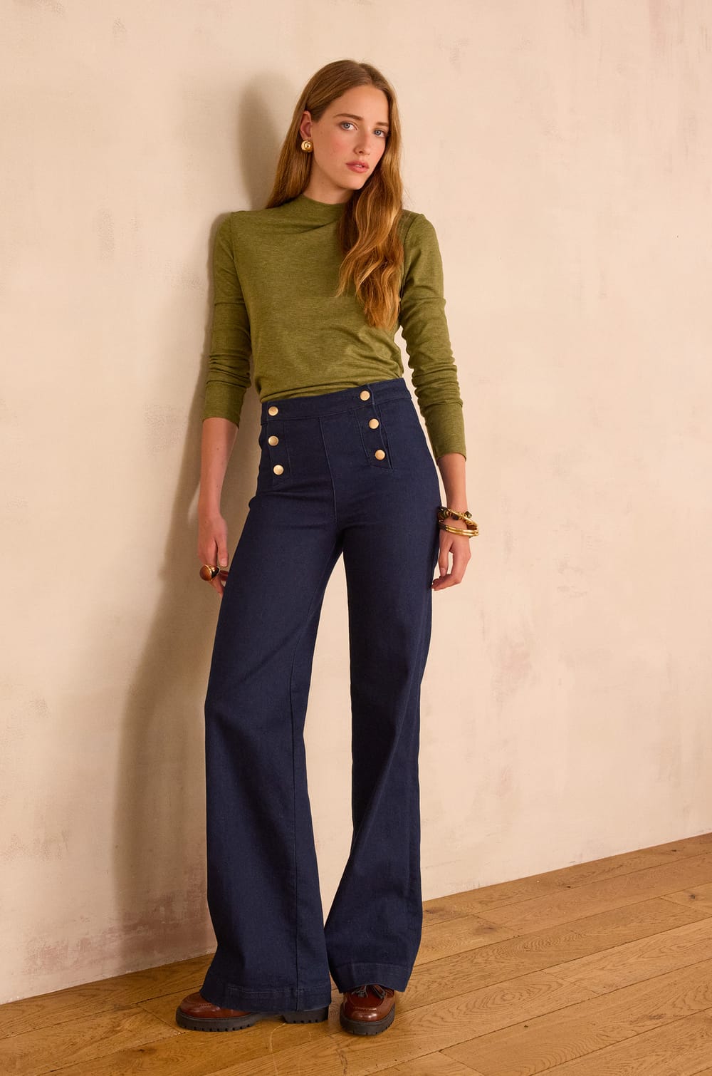 OXAN high-waisted wide-leg jeans in denim;${refinementColor}